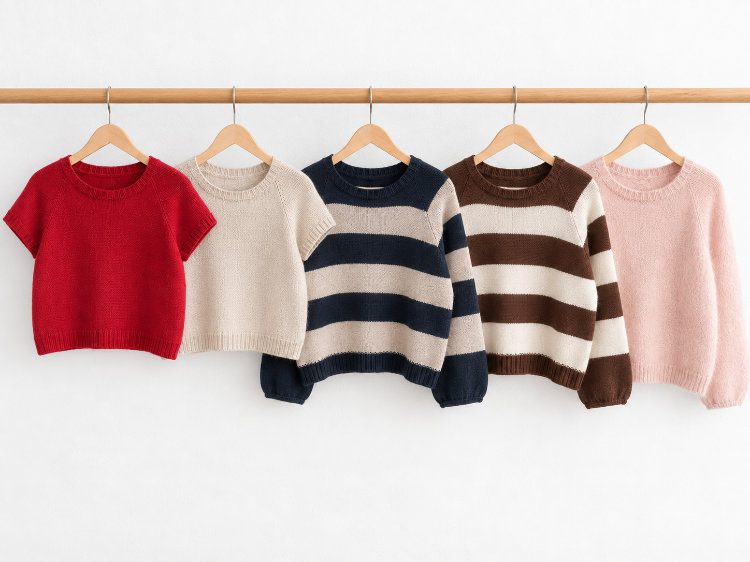 Koora Sweater in verschiedenen Garnen und Farben, gestreift, einfarbig, mit 2 Ärmellängen