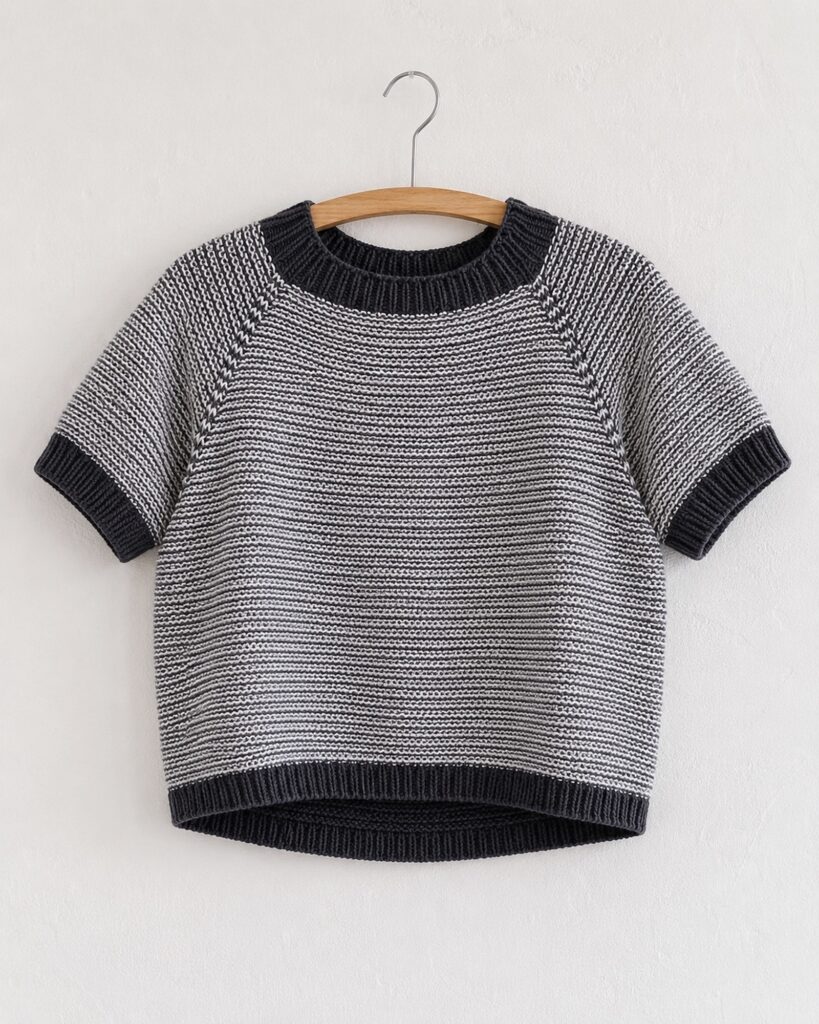 Pilo Shirt, fein gestreift, an einer Wand hängend