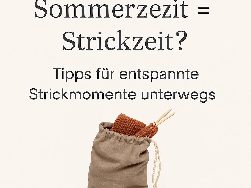Grafik mit der Überschrift ‚Sommerzeit = Strickzeit?‘ – Tipps für entspanntes Stricken im Urlaub mit rosa p.