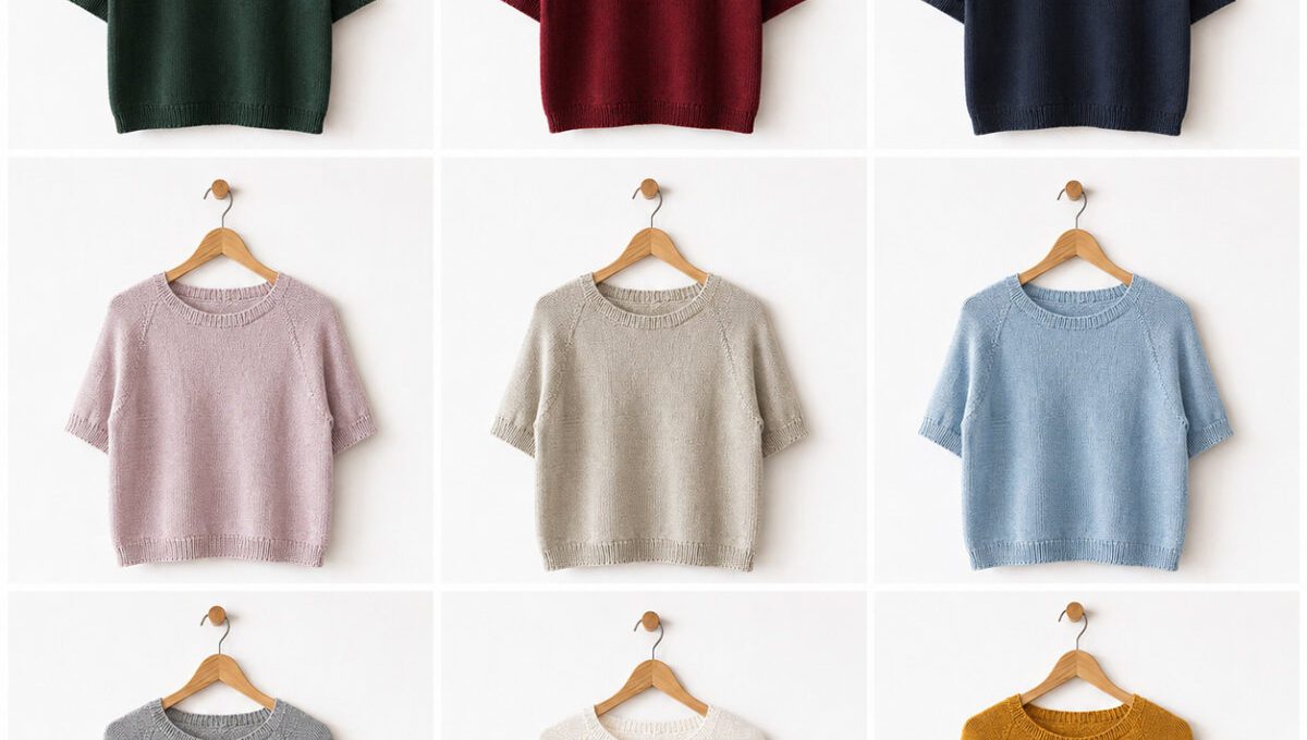 Doorli Shortsleeve Strickshirt in neun Farbvarianten von Dunkelgrün und Rot bis Rosa, Hellblau und Natur