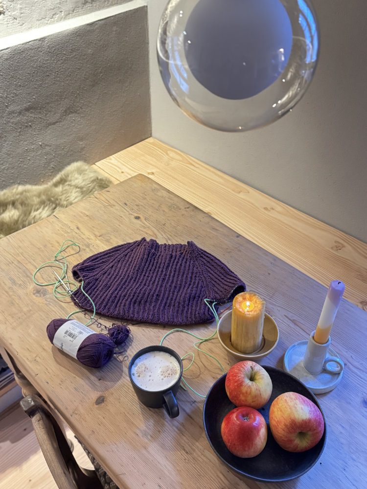 Riika Shirt mit Garn und Zubehör auf einem Holztisch als Beispiel für ein leichtes Sommerprojekt