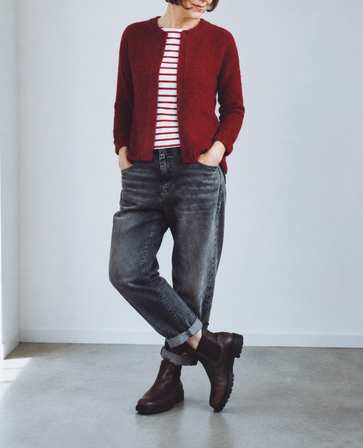 Kukka Cardigan Fine in Dunkelrot mit langen Ärmeln